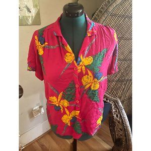 80s Pink + Colorful Abstract Bold Florals Pullover + Button-Up Short Sleeve Shir